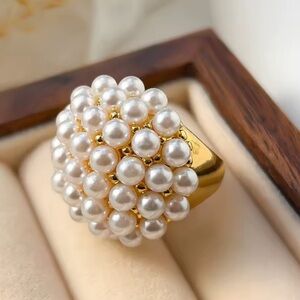Classic Pearl Cluster Gold Statement Ring